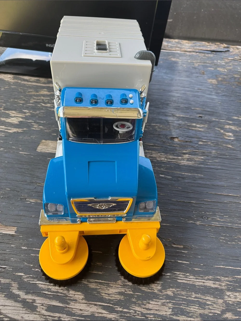 Blue and Yellow Toy Street Sweeper Truck - Kids Toy